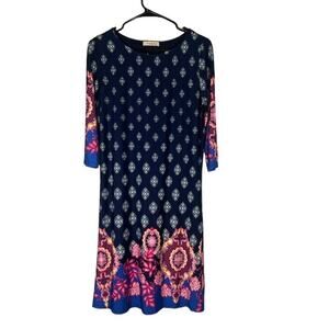 Gilli Navy Blue Multicolor Floral Paisley Long Sleeve Maxi Dress Women Sz M